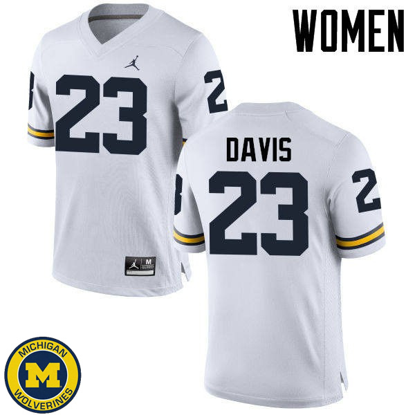 Women University of Michigan #23 Kingston Davis White Embroidery Football Jersey